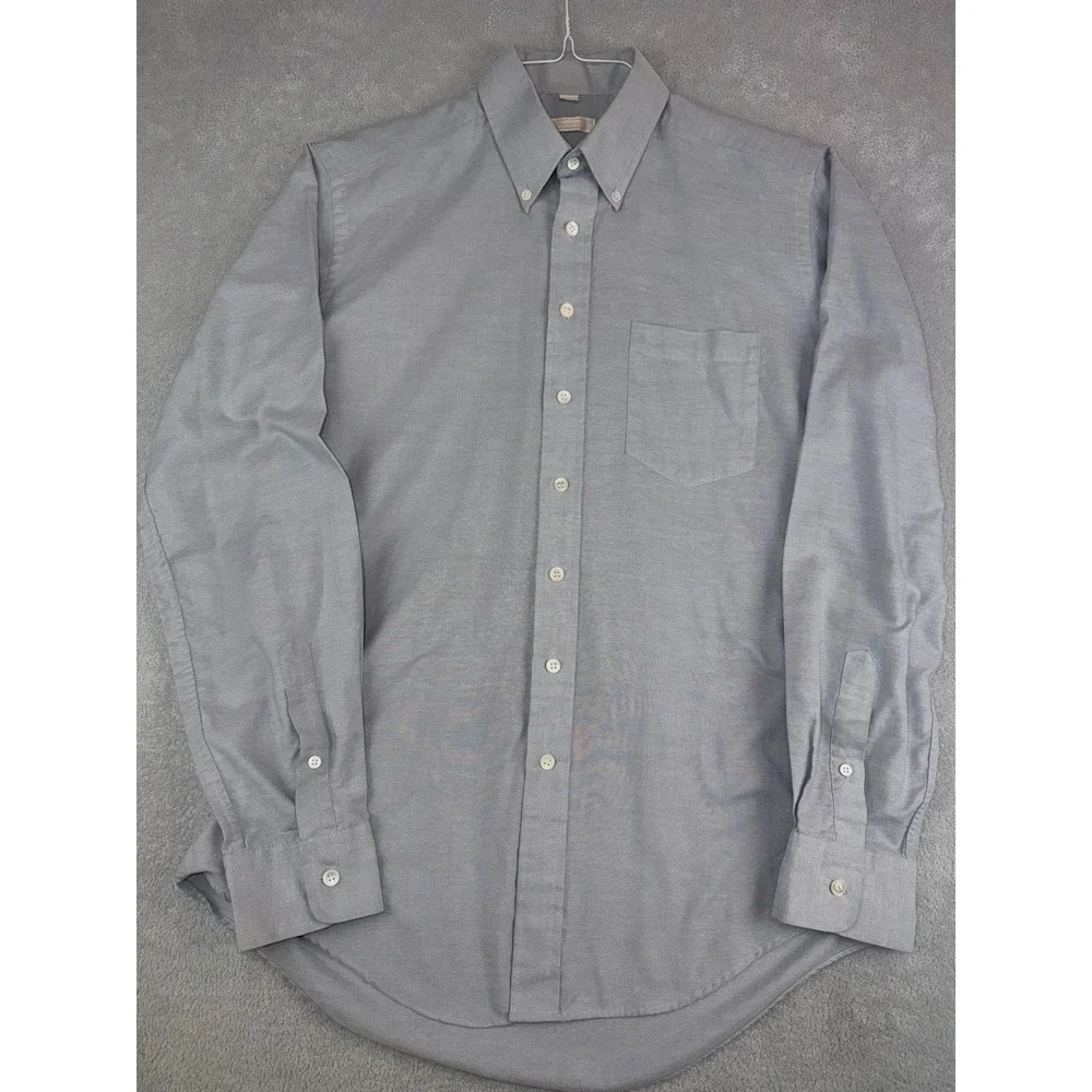Oakbrook Mens 15.5X34 Gray Button Down Dress Shirt Long Sleeve Cotton‎ Blend